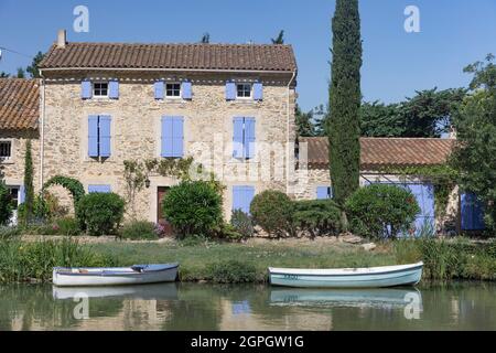 Frankreich, Aude, Ginestas, Le Somail, der Canal du Midi, der von der UNESCO zum Weltkulturerbe erklärt wurde Stockfoto