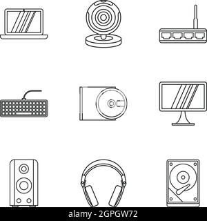 Installation Symbole Computersatz, Umriss-Stil Stock Vektor