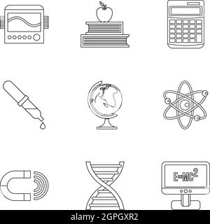 Wissenschaftliche Forschung Icons Set, Umriss-Stil Stock Vektor