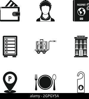 Hostel Icons Set, einfachen Stil Stock Vektor