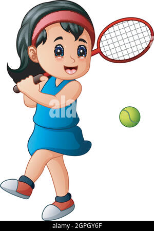 Cartoon Mädchen spielen Tennis Stock Vektor