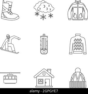 Winter Urlaub Icons Set, Umriss-Stil Stock Vektor