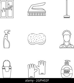 Reinigung Icons Set, Stil skizzieren Stock Vektor