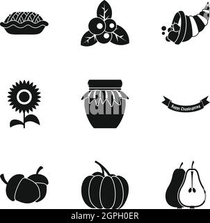 Thanksgiving Day Icons Set, einfachen Stil Stock Vektor