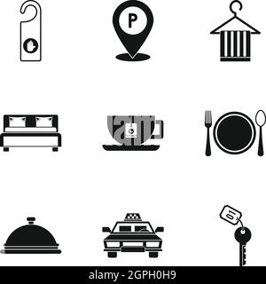 Hotel Icons Set, einfachen Stil Stock Vektor