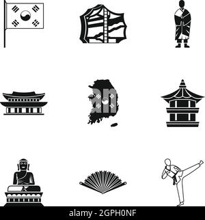 Südkorea Icons Set, einfachen Stil Stock Vektor