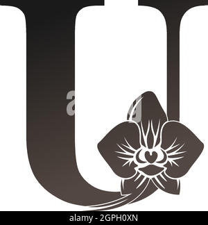 U-Logo-Symbol mit schwarzem Orchideendesign-Vektor Stock Vektor