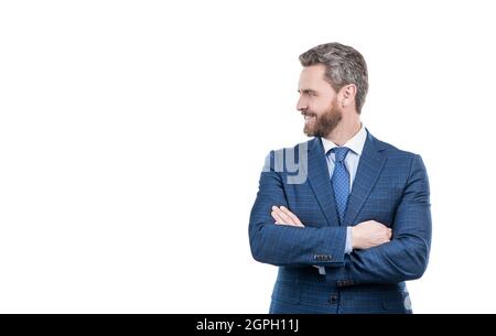 Vertrauen ist das beste Outfit. Selbstbewusster Mann in formellem Anzug. Vertrauenskonzept Stockfoto