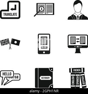 Fremdsprache Icons Set, einfachen Stil Stock Vektor