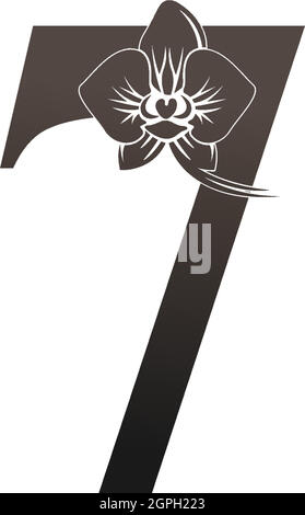 Nummer 7 Logo-Symbol mit schwarzer Orchidee Design-Vektor Stock Vektor