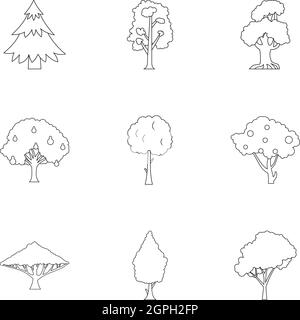 Bäume Icons Set, Umriss-Stil Stock Vektor