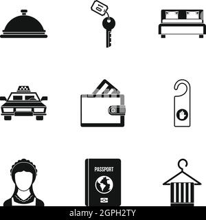 Hostel Unterkunft Icons Set, einfachen Stil Stock Vektor