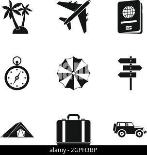 Erholung am Meer Icons Set, einfachen Stil Stock Vektor