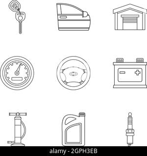 Garage Icons Set, Umriss-Stil Stock Vektor