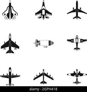 Militärflugzeuge Icons Set, einfachen Stil Stock Vektor