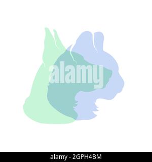 Detaillierte Katzen- und Hundeprofil-Silhouetten in sanften Farben, einfache Ikone isoliert auf Weiß Stock Vektor