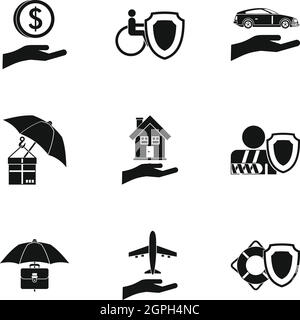 Versicherung Icons Set, einfachen Stil Stock Vektor