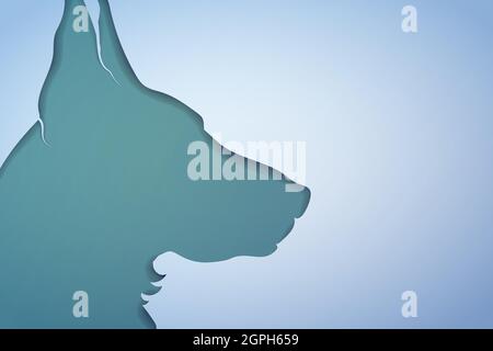 3D Papercut Hunde Kopf Silhouette auf blauem Hintergrund Stock Vektor