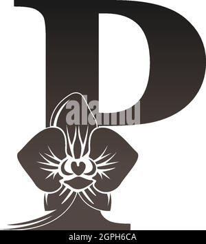 P-Logo-Symbol mit schwarzem Orchideendesign-Vektor Stock Vektor