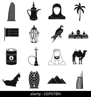 Vereinigte Arabische Emirate Reise Icons Set, einfachen Stil Stock Vektor