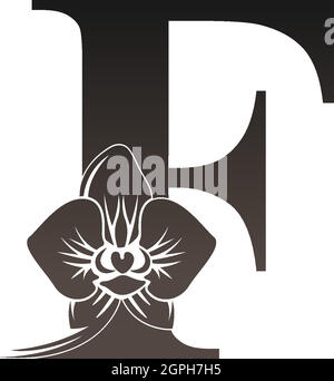 Buchstabe F-Logo-Symbol mit schwarzem Orchideendesign-Vektor Stock Vektor