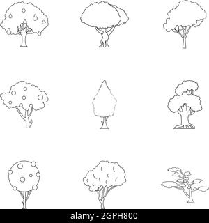 Typen von Bäumen Icons Set, Umriss-Stil Stock Vektor