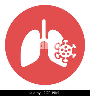 Menschliche Lungen, die mit Viren und Bakterien infiziert sind, weißes Glyphen-Symbol Stock Vektor