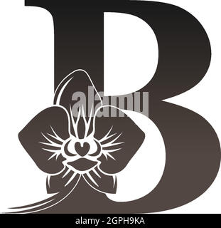 Buchstabe B-Logo-Symbol mit schwarzem Orchideendesign-Vektor Stock Vektor