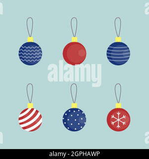 Blau und rot Weihnachten Vektor Kugeln Set Stock Vektor