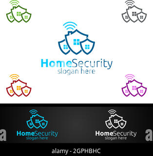 Shield Home Security-Logo für Netzwerk, Internet, Überwachung und Alarm Stock Vektor