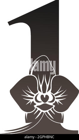 Nummer 1-Logo-Symbol mit schwarzem Orchideendesign-Vektor Stock Vektor