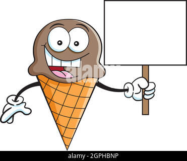 Cartoon-Illustration eines Eiskegels mit einem Schild. Stock Vektor