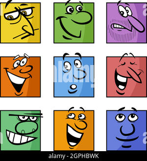 Gesichter oder Emoticons Zeichentrickserie Stock Vektor