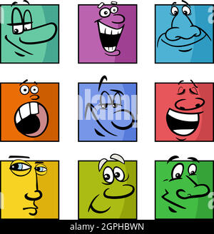 Gesichter oder Emotionen Cartoon Illustration Set Stock Vektor