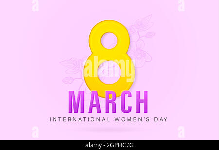 8. März Internationaler Frauentag mit isolierten violetten Hintergründen. Anwendbar für Poster, Banner und alles andere Stock Vektor