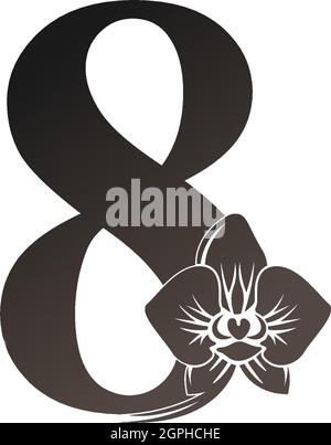 Nummer 8 Logo-Symbol mit schwarzer Orchidee Design-Vektor Stock Vektor