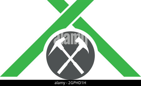 Dach und Werkzeuge, Haus, Dachdecker, Logo, Ikone Stock Vektor