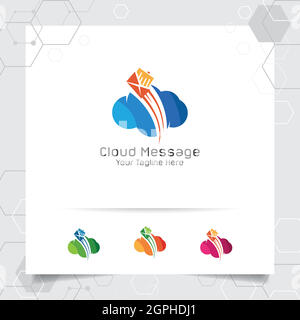 Cloud-Logo-Vektor-Design mit Konzept der E-Mail und Messaging-Symbol-Illustration für Unternehmen, Anwendungen und Cloud-Computing. Stock Vektor