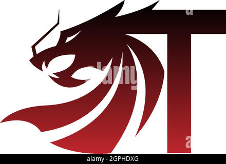 T-Logo-Symbol mit Drachen-Design-Vektor Stock Vektor