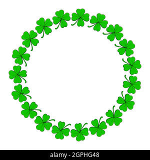 Kleeblatt Kreis Rahmen. Vektor-Design mit vier Blatt Kleeblatt. Holiday saint patrick Tag Hintergrundvorlage. Stock Vektor