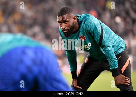 Turin, Italien. September 2021. Antonio Rudiger aus Chelsea beim Fußballspiel der UEFA Champions League der Gruppe H zwischen dem FC Juventus und Chelsea im Juventus-Stadion in Turin (Italien), 29. September 2021. Foto Andrea Staccioli/Insidefoto Kredit: Insidefoto srl/Alamy Live News Stockfoto