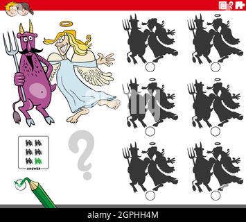 Pädagogische Schatten-Spiel mit Cartoon-Engel und Teufel Stock Vektor