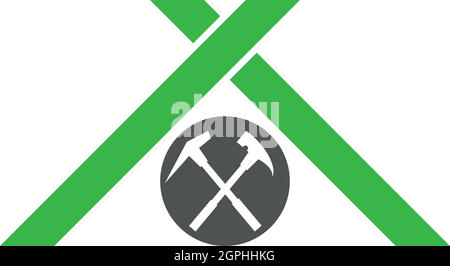 Dach und Werkzeuge, Haus, Dachdecker, Logo, Ikone Stock Vektor