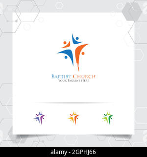 Christliches Kreuz-Logo-Design mit dem Konzept des religiösen Symbols. Kreuzvektorikon für Kirche, Taufe Stock Vektor