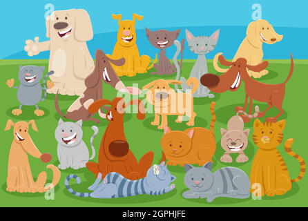 Cartoon Katzen und Hunde Comic Tierfiguren Stock Vektor