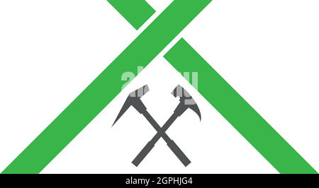 Dach und Werkzeuge, Haus, Dachdecker, Logo, Ikone Stock Vektor