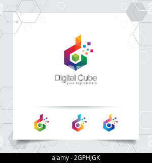 Digital Logo Letter D Design-Vektor mit modernen bunten Pixel für Technologie, Software, Studio, App und Business. Stock Vektor