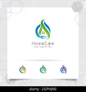 Haus Home Logo Design Konzept der Handpflege Vektor-Fenster-Symbol. Immobilien- und Immobilienlogo für Bau, Bauunternehmer, Architekt und Miethaus. Stock Vektor