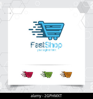 Shopping Bag Logo Design Konzept von Online-Shop-Symbol und Warenkorb Vektor für Händler, E-Commerce und Supermarkt verwendet. Stock Vektor