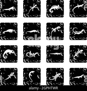 Eidechse stellen Icons, Grunge-Stil Stock Vektor